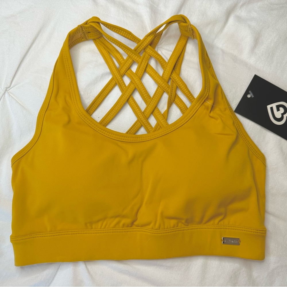 Gluteywear Strappy Back Sports Bra (S) // Honey (Golden Yellow)